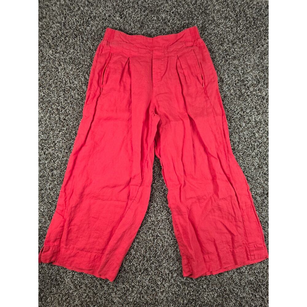 Athleta Womens Sz 10 100% Linen Pull On Wide Leg Pants Coral Pink Cropped